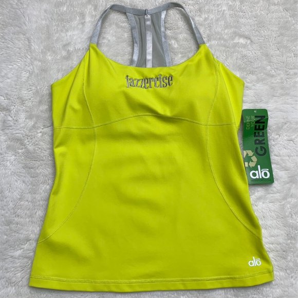 ALO Yoga Tops New Alo Jazzercise Womens Citron Green Inhale Embellishment Tank Top Size M